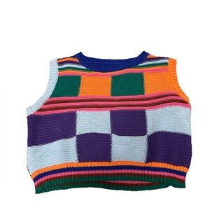 Colorful Checkered Knit Sweater Vest